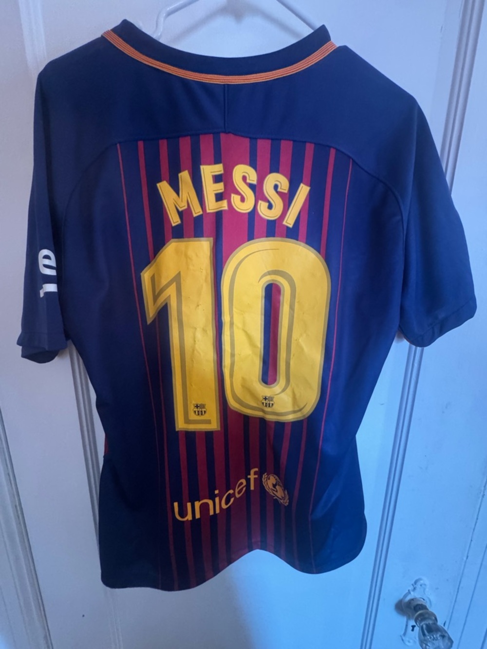 Nike Navy and Maroon Messi #10 Soccer Jersey with Yellow Graphics